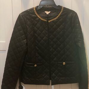 ❤️ Beautiful Black Quilted Jkt. with Gold Accent Chain & Buttons Sz M HARLOW ZEE